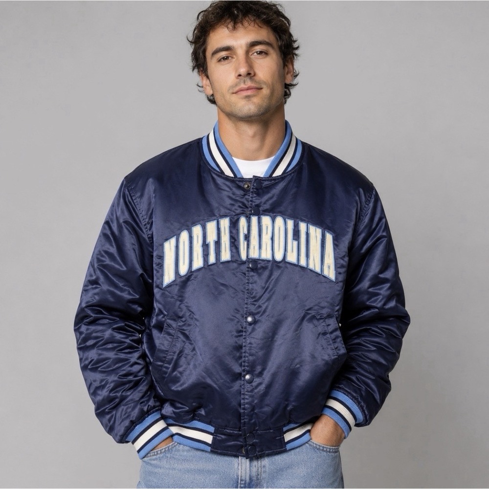 Vintage 90s Puma UNC North Carolina Tar Heels Satin Bomber Jacket Men's L NCAA